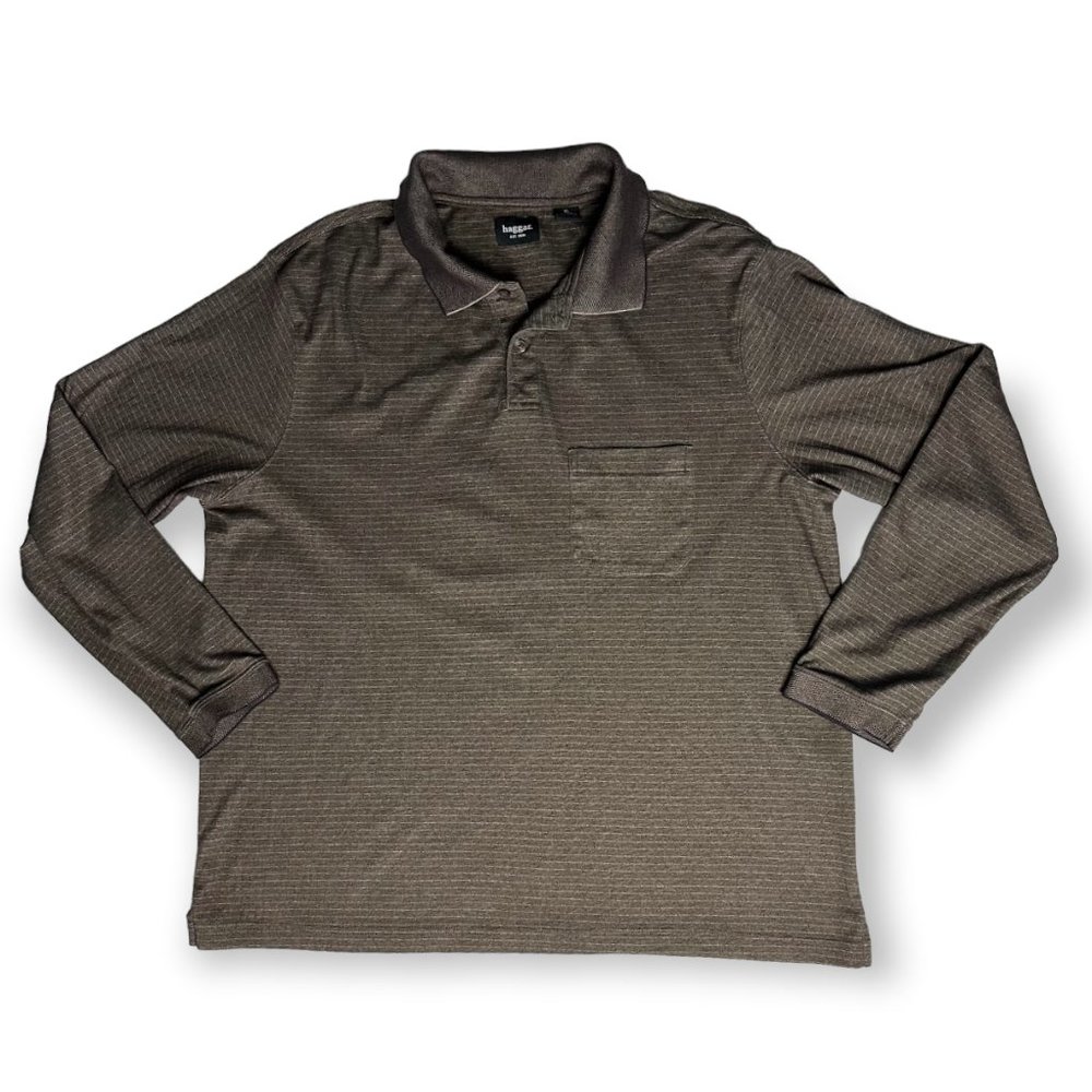 Hagger Brown Tan Texture Henley Polo Business Casual Long Sleeve Shirt Mens XL